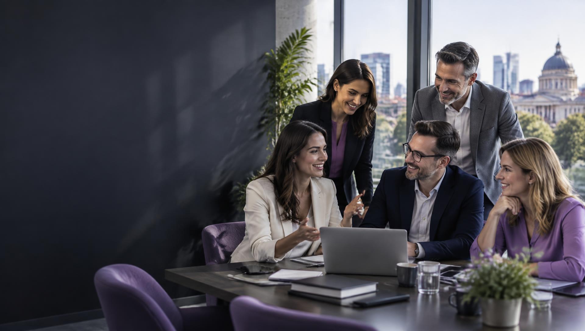 Professionals collaborating in a modern Bucharest office